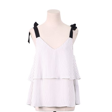 White Black Stripe Double Layer Front Top