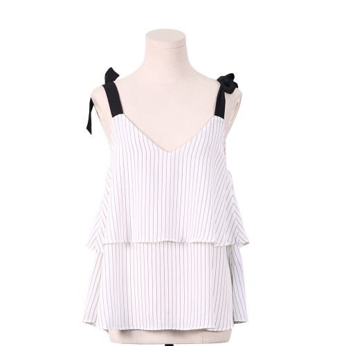 White Black Stripe Double Layer Front Top