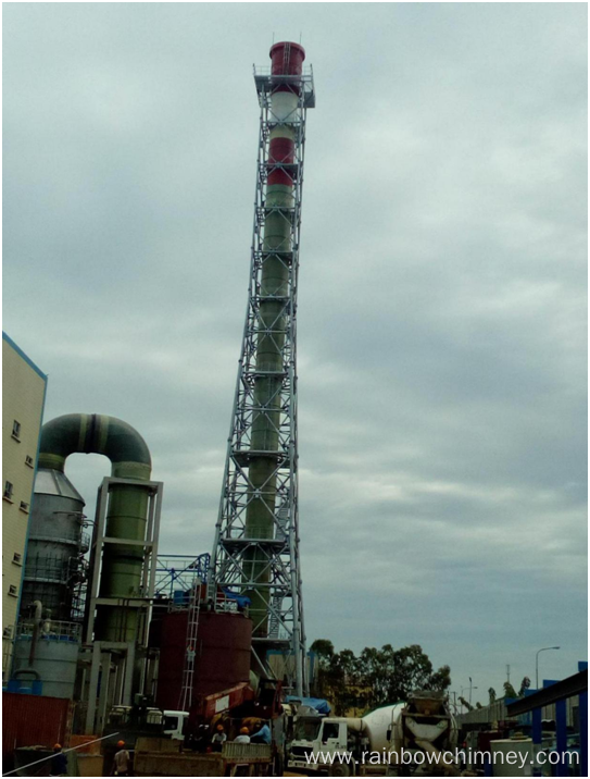 Power plant tower frame support chimney