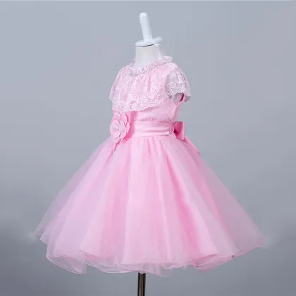 Wholesale Clothing Crocheting Belted Baby Dress Girls Elegant Lace Flower Girl Dress