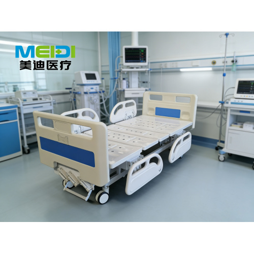 Manual 3-Crank Hospital Bed Perforated Surface, Central Brake System, Premium Headboard