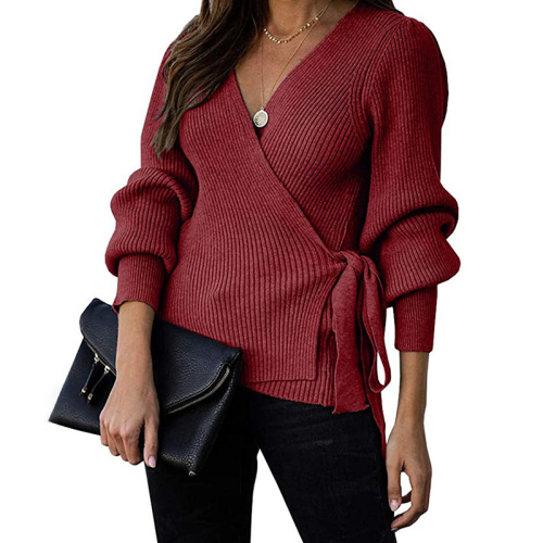 China Womens Wrap V Neck Long Sleeve Sweaters Manufactory