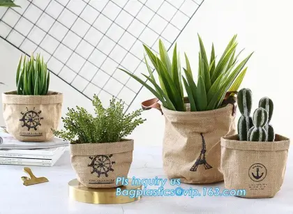 Jute planter bags, Nature Fiber Jute bag usa burlap Foldable Laundry Basket, Storage Organizer Fabric Jute woven storage basket