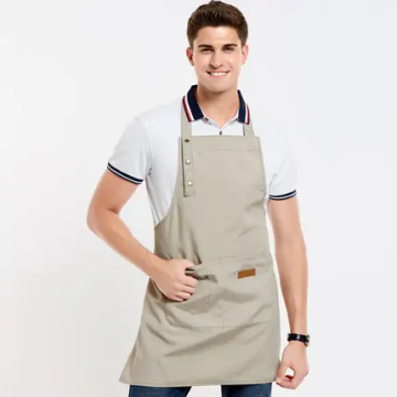 Custom Printed Logo Aprons: High-Quality Cotton-Polyester Cooking Bibs for Men and Women in Black