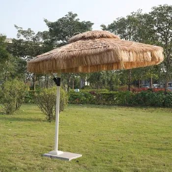 Double Canopy Commercial Hawaii Straw Umbrella with Fringe