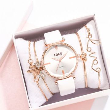 Hot Sale: 5Pcs Set Women's Luxury Leather Analog Quartz Wrist Watches