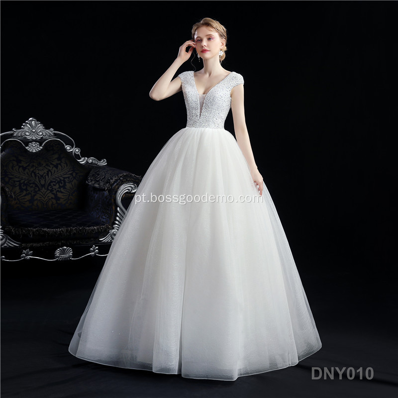 Designer Luxo Off-Ombro Pérola Laço Lantejoulas Maxi Mulheres Branco Bola Longa Casamento Nupcial Vestidos