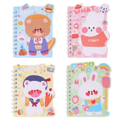 WEIBO Portable Cartoon Mini Spiral Notebook - Student Bear Rabbit Drawing Pocket Notebook