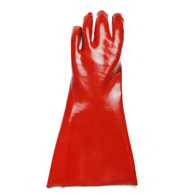 Resina PVC roja Acabado liso Guantes protectores 40cm