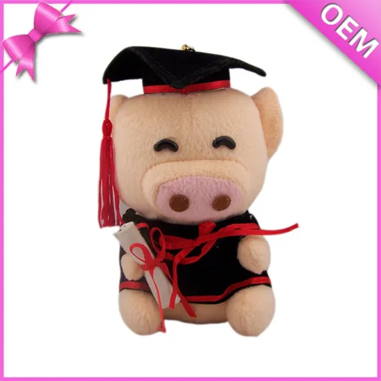 Graduation plush toy pig with doctorial hat,graduation stuffed animal