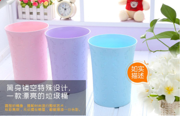Plastic kichen waste bin office round blue and pink paper trash can