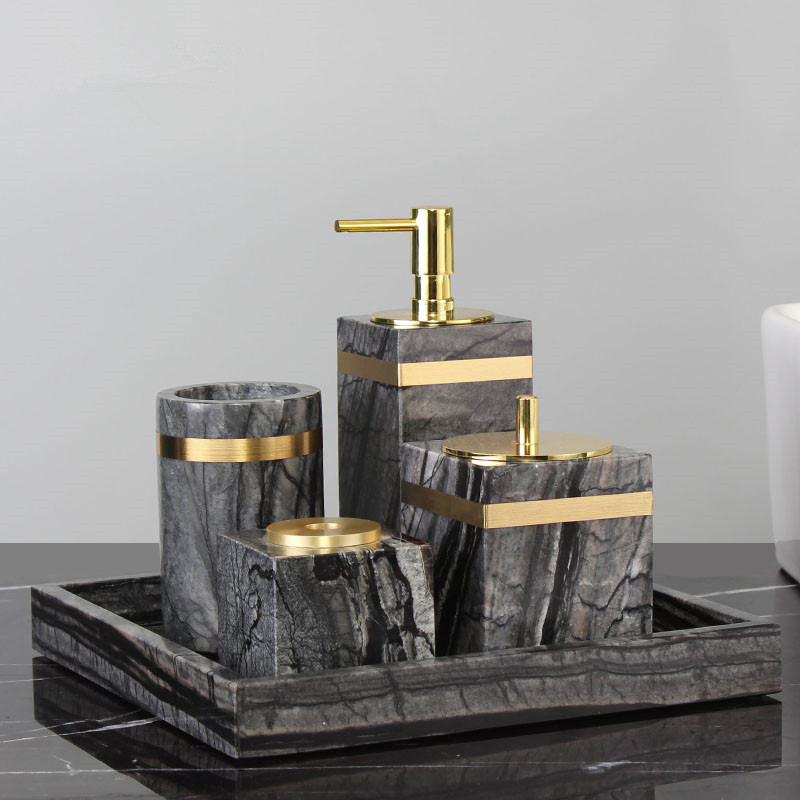 Bathroom Accessories Set Marble Soap Dispenser Toothbrush Holder & Gargle Cups Soap Dishes Tray Lavatory Set Wedding Gifts