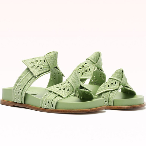 Custom Green Flat Strap Slide Sandals