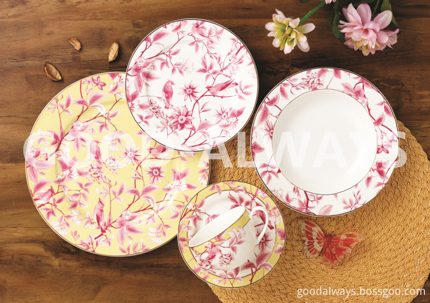 Nbc 742 New Bone China Garden Bird Dinner Set