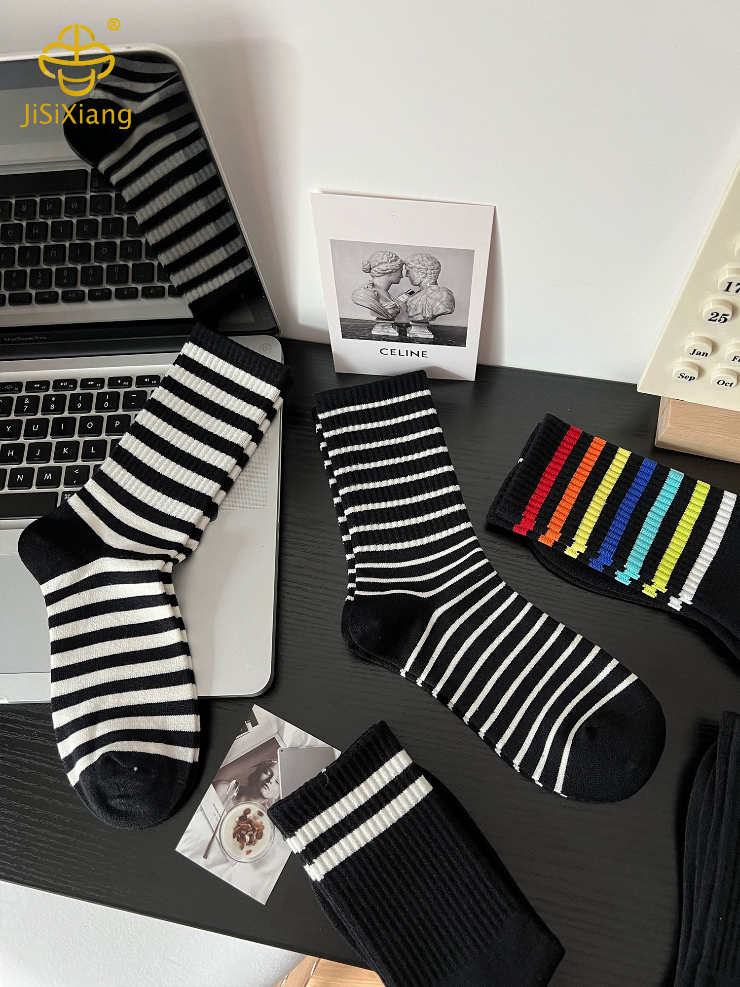 Korean version of cashmere thick striped high-tube socks
