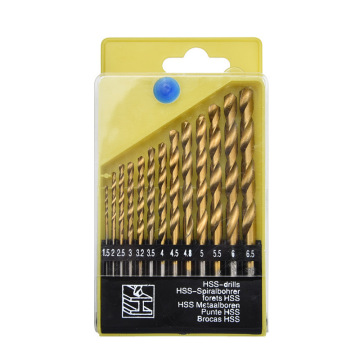 Titanium keluli berkelajuan tinggi bersalut bit bit bit (1.5 hingga 6.5mm) dengan pemegang heksagon - 13 keping bit gerudi elektrik/tangan