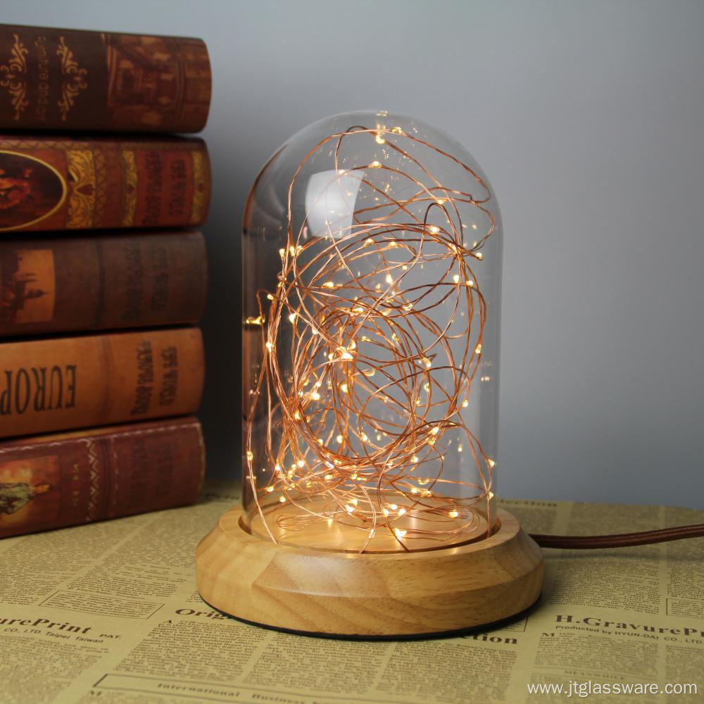 Glass Dome Wooden Base With LED Lights