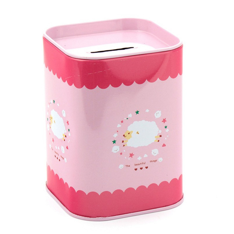 Square Metal Coin Piggy Bank Tin Money Box