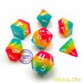 Bescon Fantasy Rainbow Brillante Polyhedral Dice 7pcs Set MIDNIGHT CANDY, Luminoso juego de dados RPG Glow in Dark, Novedad DND Game Dice