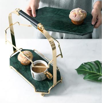 Vintage Luxury Marble Cake Stand with Gold Handles: Perfect Wedding Party Display Showcase