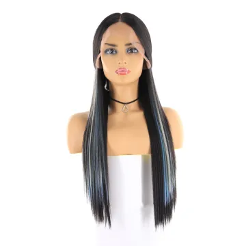 X-TRESS Yaki Straight Synthetic Hair Wigs With Natural Hairline Ombre Blue Purple Color Long Layered Lace  front Wig
