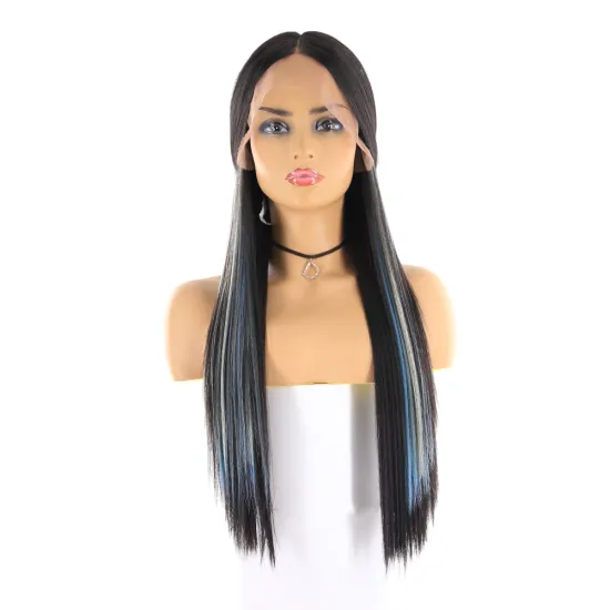 X-TRESS Yaki Straight Synthetic Hair Wigs With Natural Hairline Ombre Blue Purple Color Long Layered Lace  front Wig