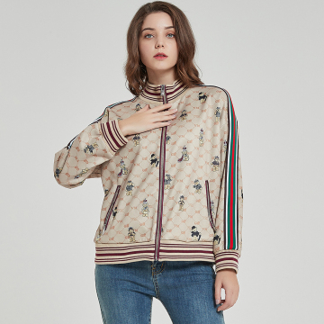 Vintage Bear Monogram Print Zip-Up Track Jacket for Women