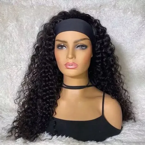 Headband Scarf Wig Glueless 100%Human Hair for African American Women Beginner short brazillian wig headbang wig