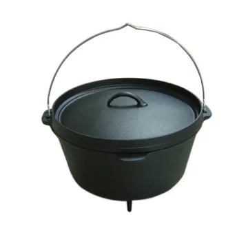 CAST IRON PRE-SEASONED DUTCH OVEN WITH FEET COOKING POT AND STEEL LIFTER BLACK