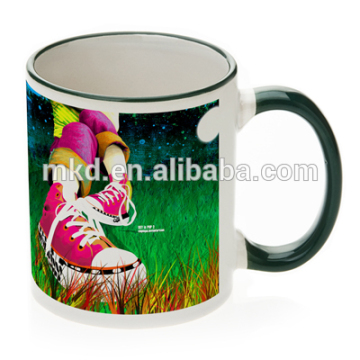 MEIKEDA 11oz Green color RIM&Handle blank coated mug For Heat Transfer printing