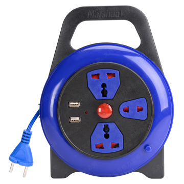Universal Standard Blue Extension Power Cord 4-Way Retractable Cable Reel