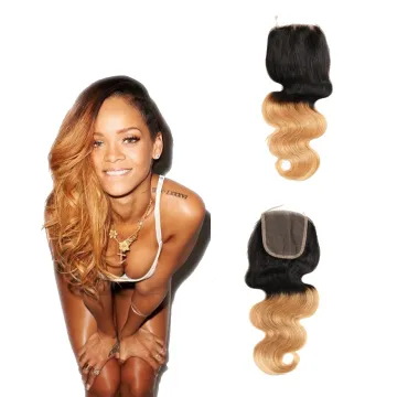 Factory Ombre Brazilian Body Wave Closure 4X4 Free/Middle/Three Part Ombre Closure 1B/27 Two Tone Human Hair Closure Swiss Lace