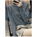 Half Turtleneck Simple Colorblock Houndstooth Sweatshirt