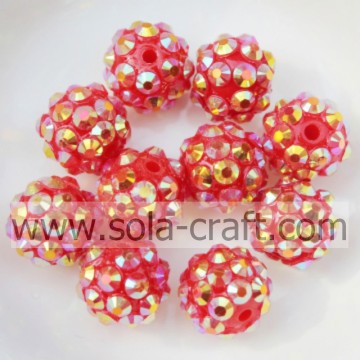 Vente chaude 12mm or rouge AB strass perles de résine Chunky