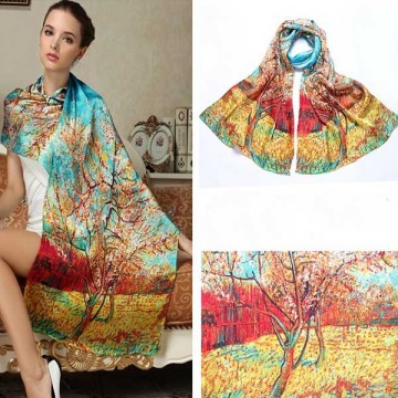 custom luxury printed flora pattern 100% long silk scarf for women