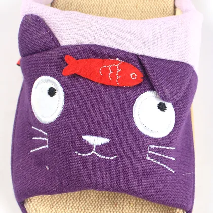 High quality linen slippers cute cat design slippers