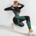 SALSPOR Seamless Yoga Sets Women Jogging Zipper Long sleeve Top Push Up Tight Breathable Leggings Workout Sports Training Wear