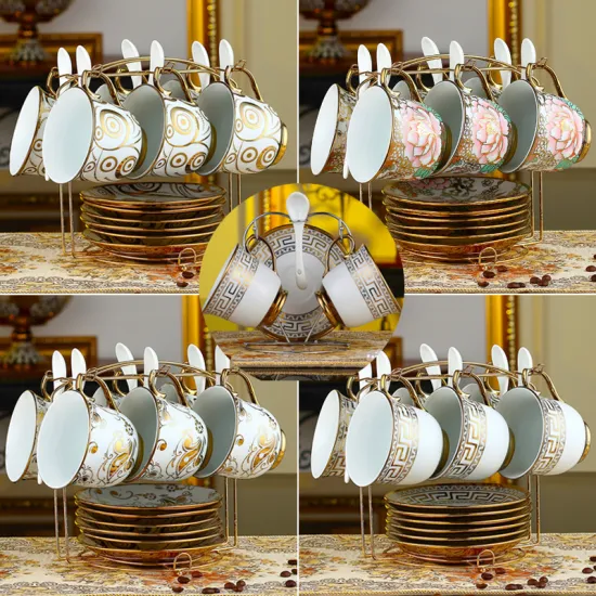 Nordic Ceramic Coffee Cup Saucer Set European-style Ceramic Afternoon Tea Cup Coffee Mug Gift Household Teaware Set