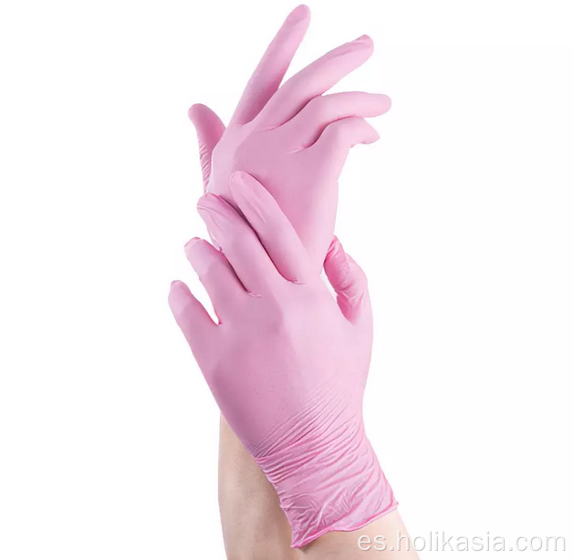 Guantes de examen desechables de nitrilo rosa