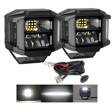 4X4 Trucks Cube 40W LED Spot Light with Side Shooter 3 Inch Amber Clear LED Pods - Newest Model