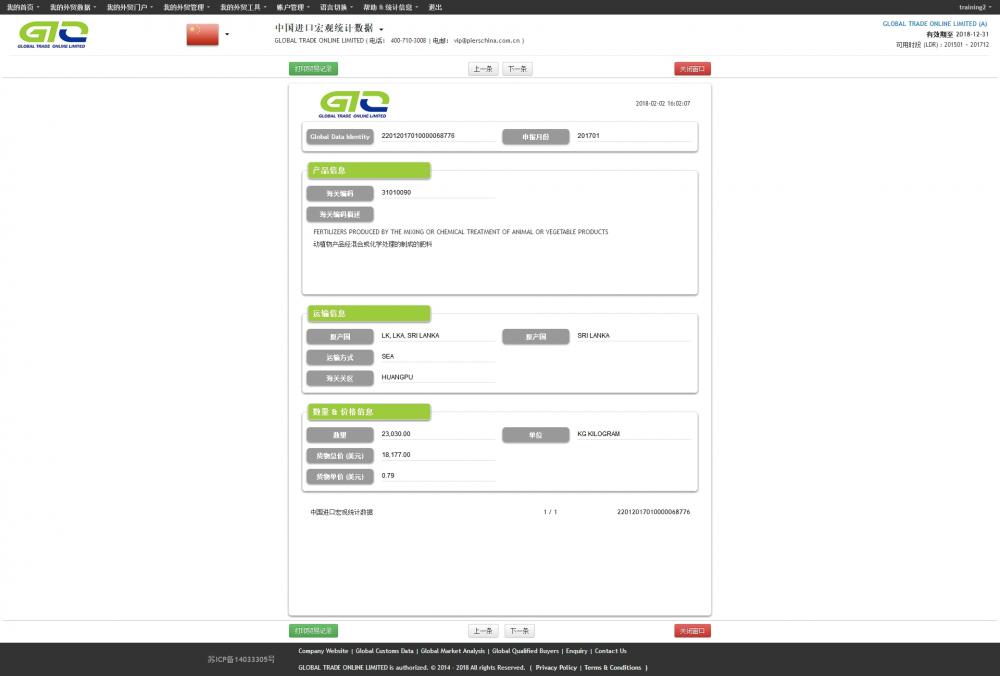 Organic Foods - China Export Customs Data