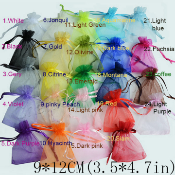 Cheaper sale 24 colors selection jewelry packaging bags drawable organza bags 9x12cm, gift bag & pouch