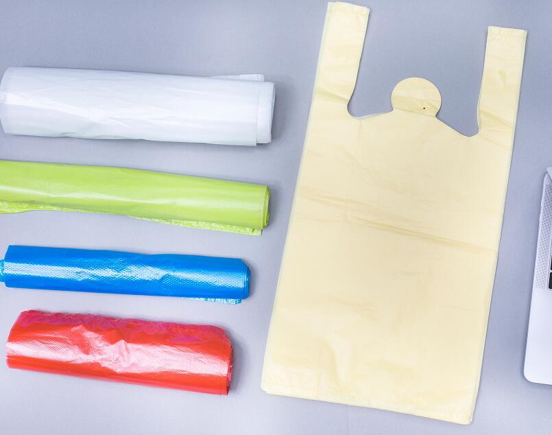 Yellow HDPE Plastic T Shirt Bag with Emboss