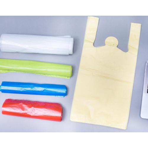 Yellow HDPE Plastic T Shirt Bag with Emboss