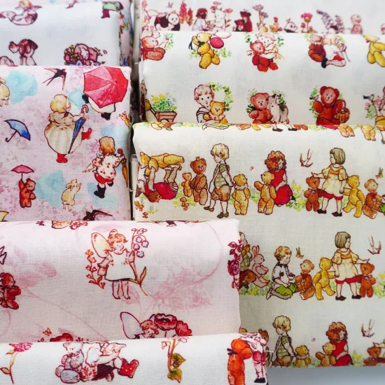 Popular 100% Cotton Wholesale Fabric: Handmade Flower Cartoon Bear Girl Dresses and Animal Prints