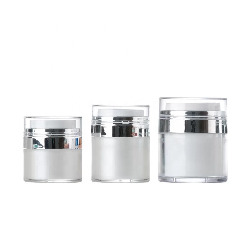 Silver acrylic cosmetic plastic packaging airless press jar