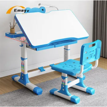 60x40cm Kids Study Table and Chair Set with Lamp and Cup Holder - Pink/Blue, Adjustable Height