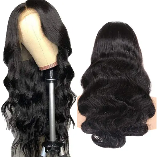 Morden Style Closure Transparent Lace Peruvian Frontal Body Wave U Part Wig 150% Density