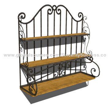 Wrought iron metal shelf, standing or hanging with powder coating, customized design are welcome