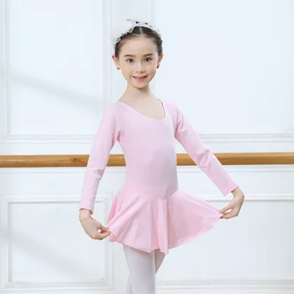 Girl Long Sleeve Cotton Pink Practice Dance Wear
